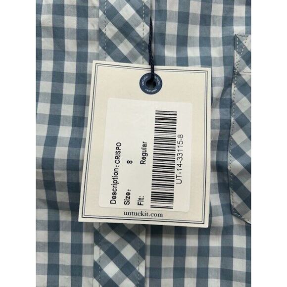 UNTUCKit Crispo Button Down Shirt Long Sleeve Gingham Blue White Size 8 NEW - Picture 6 of 7